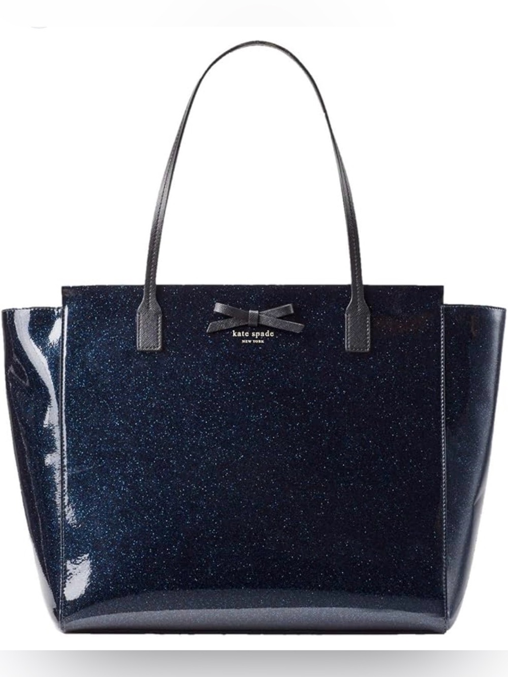 kate spade navy glitter tote with bow detail
